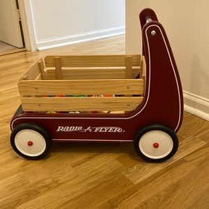 Radio Flyer Classic Walker Wagon, Sit to Stand Toddler Toy, Wood Walker, Red